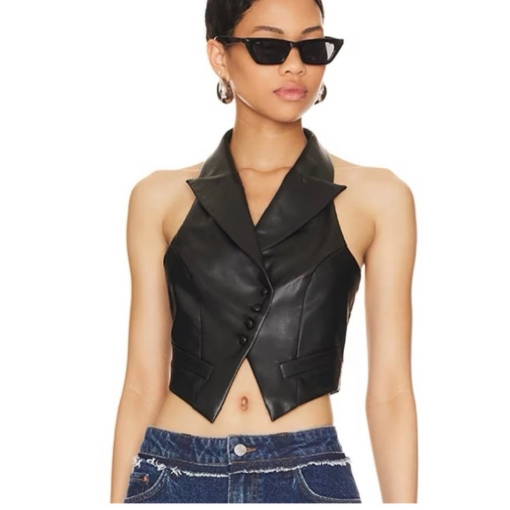 Superdown Women's Faux Leather Vest Black Size XS NWT